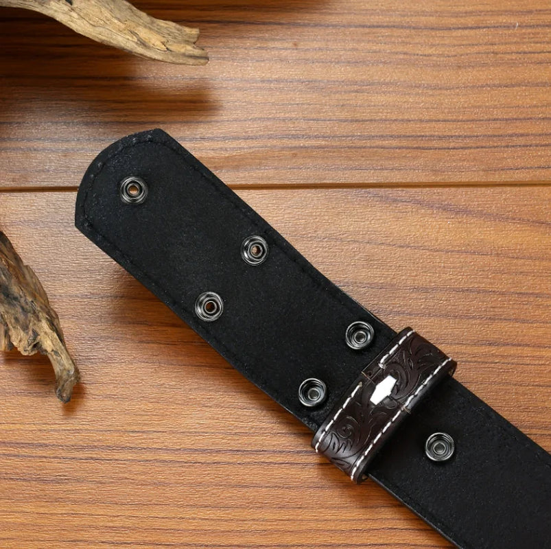 Stylish Handmade Leather Dress Belt - Retro Embossed Feather Design in Brown, Adjustable Fit for Business & Casual Wear