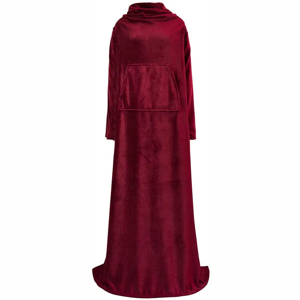 Indulge in Comfort: Luxurious 250 GSM Plush Flannel Kangaroo Pocket TV Throw Blanket with Sleeves