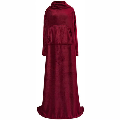 Indulge in Comfort: Luxurious 250 GSM Plush Flannel Kangaroo Pocket TV Throw Blanket with Sleeves
