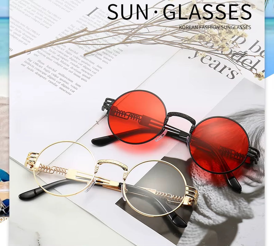 Comfortable UV400 Protection Travel & Photography Eyewear for Men Women New Steampunk Round-Framed S...
