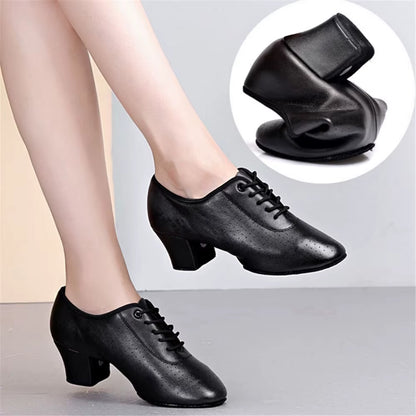 Women'S Cowhide Latin Dance Shoes Soft-Soled Ballroom Dancing Training Shoes Adult Square Ballroom D...