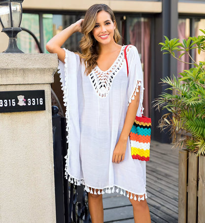 Stylish Hand-Crochet Tassel Backless Beach Cover-Up for Women - Factory Wholesale
