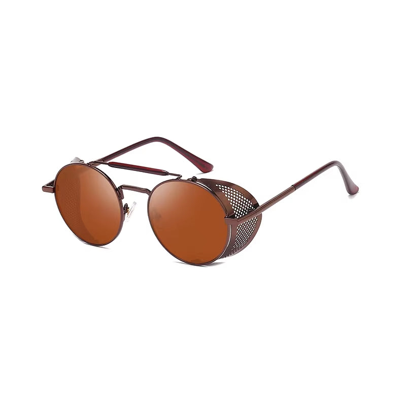 Trendy Round Steampunk Sunglasses for Men and Women - Lightweight Metal Frame with UV400 Protection in Stylish Gold Finish