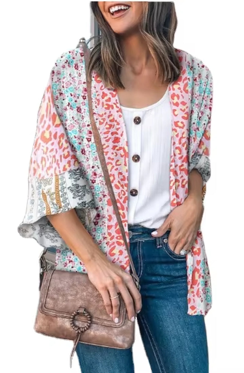 New European and American Women'S Chiffon Printed Sunscreen Clothes with No Buckle Top