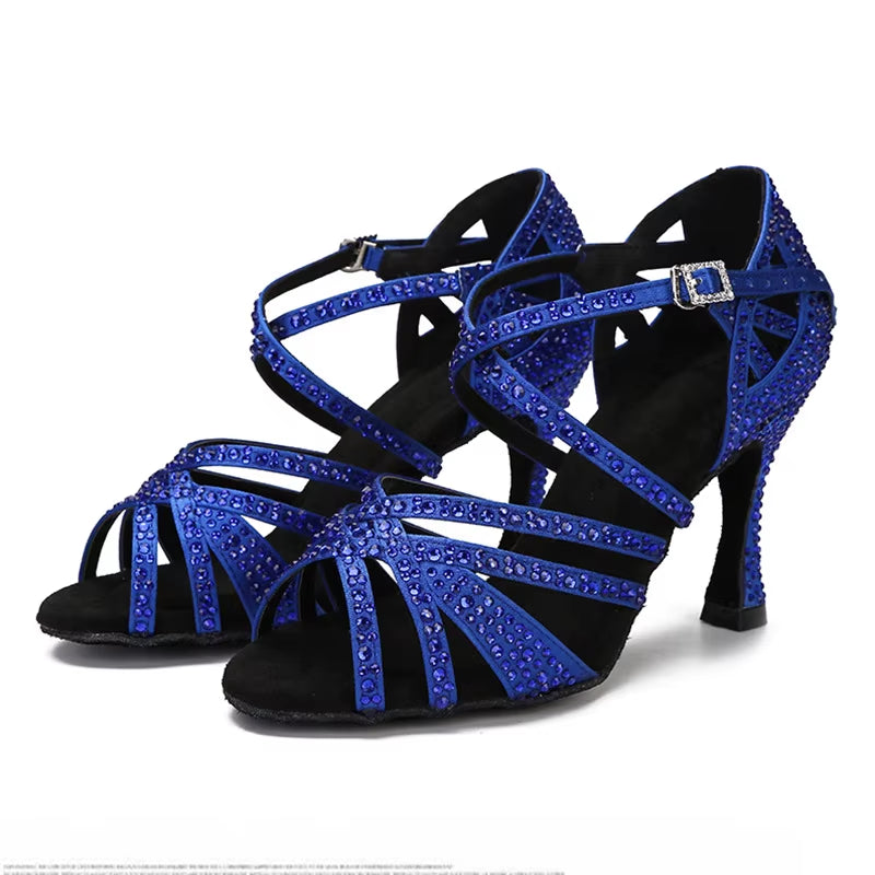 Women'S Rhinestones Satin Ballroom Dancing Shoes Salsa Professional Dance Shoes
