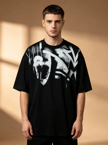 Elevate Your Street Style with Our Trendy Oversized Graphic T-Shirt for Men - Bold Graffiti Print for the Ultimate Hip Hop Look