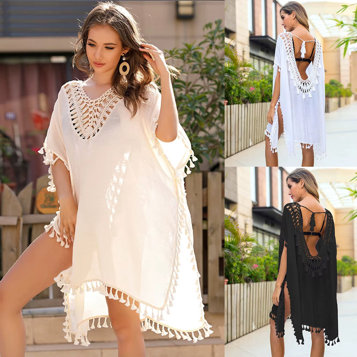 Stylish Hand-Crochet Tassel Backless Beach Cover-Up for Women - Factory Wholesale