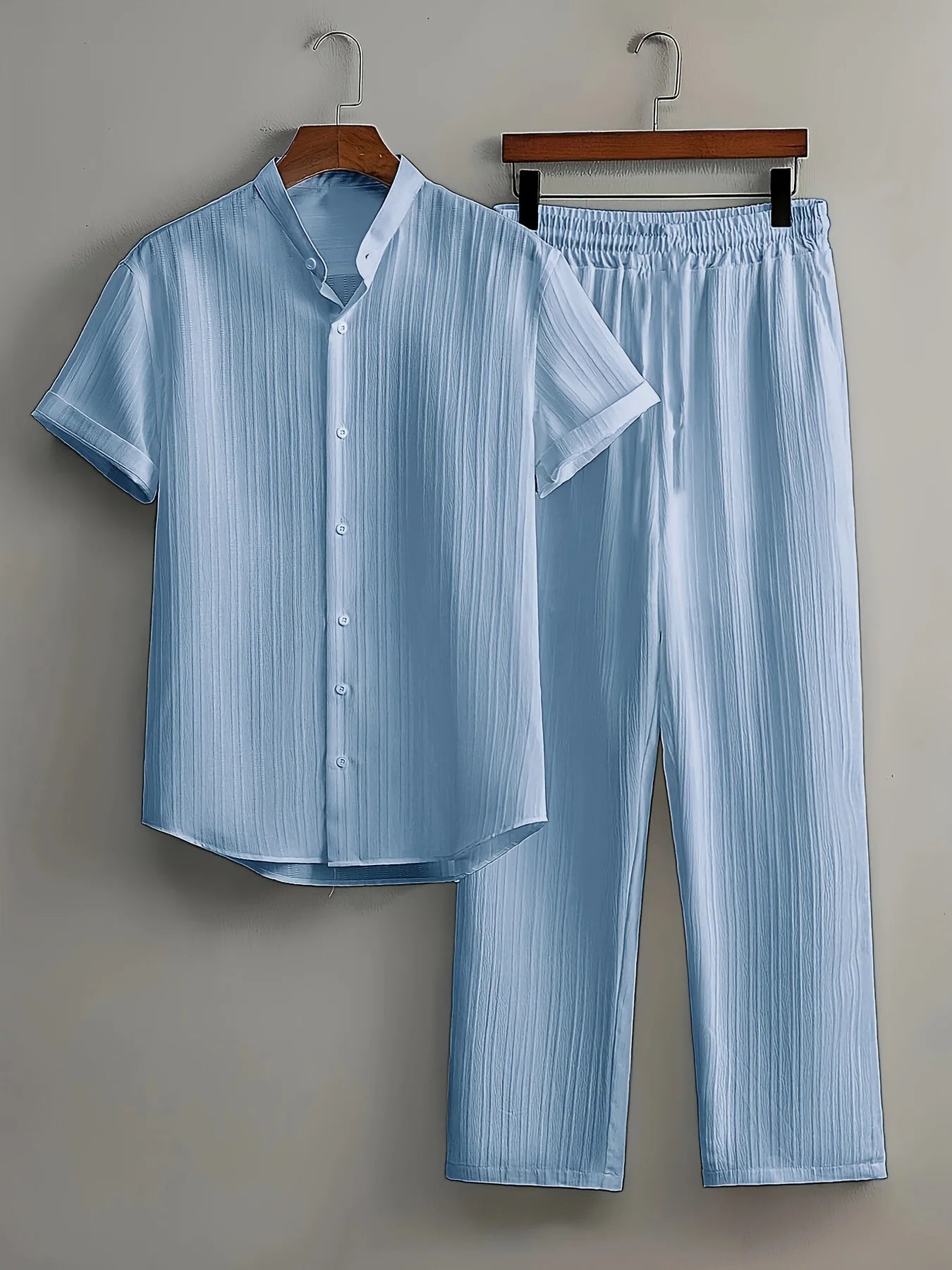 Stylish Men's Summer White Suit: Outdoor Travel Set with Short-Sleeved Shirt and Drawstring Pants