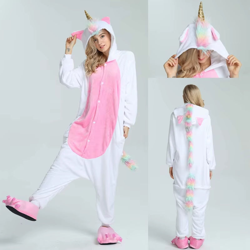 Cozy Unicorn Kigurumi Onesie - Hooded Pajamas for Kids and Adults - Perfect Winter Sleepwear!