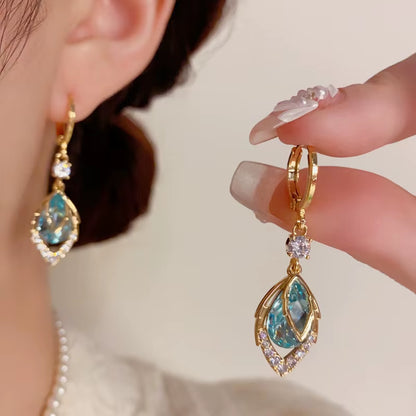 Elevate Your Style with 2026 Blue Zircon Leaf Dangle Earrings - A Touch of Luxury for Every Occasion