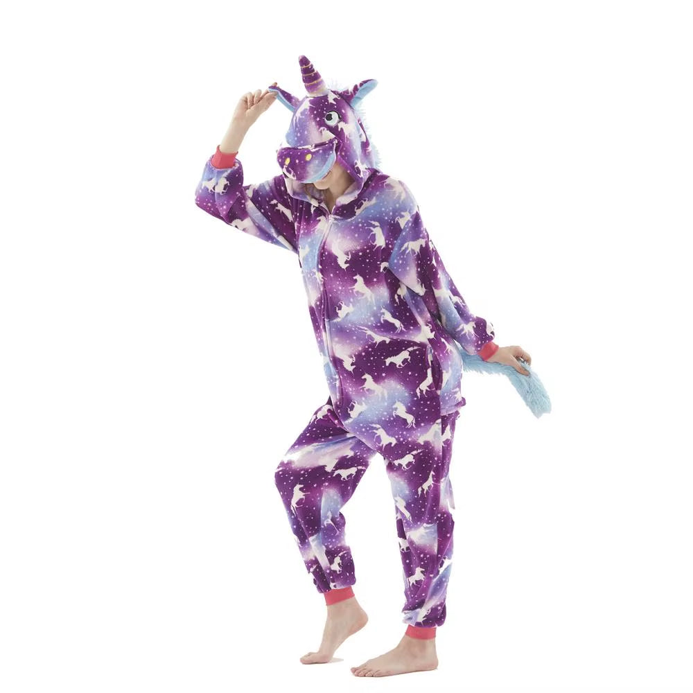 Cozy Unicorn Kigurumi Onesie - Hooded Pajamas for Kids and Adults - Perfect Winter Sleepwear!