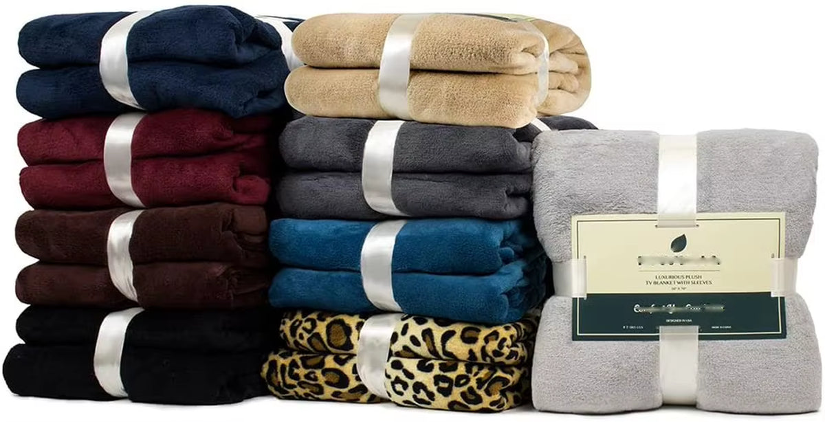 Indulge in Comfort: Luxurious 250 GSM Plush Flannel Kangaroo Pocket TV Throw Blanket with Sleeves
