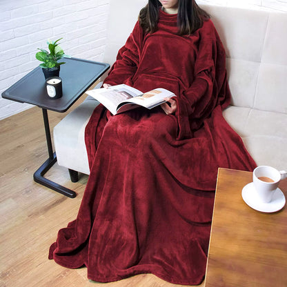 Indulge in Comfort: Luxurious 250 GSM Plush Flannel Kangaroo Pocket TV Throw Blanket with Sleeves