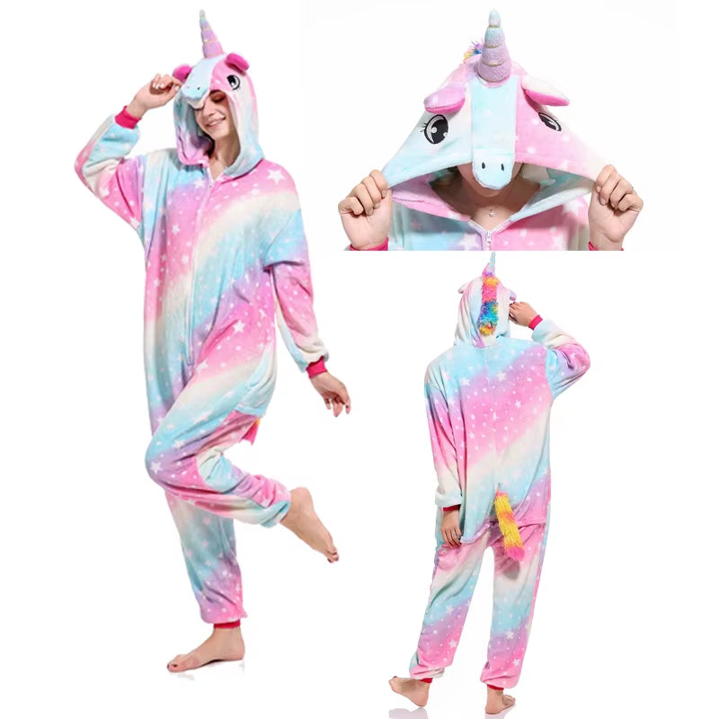 Cozy Unicorn Kigurumi Onesie - Hooded Pajamas for Kids and Adults - Perfect Winter Sleepwear!