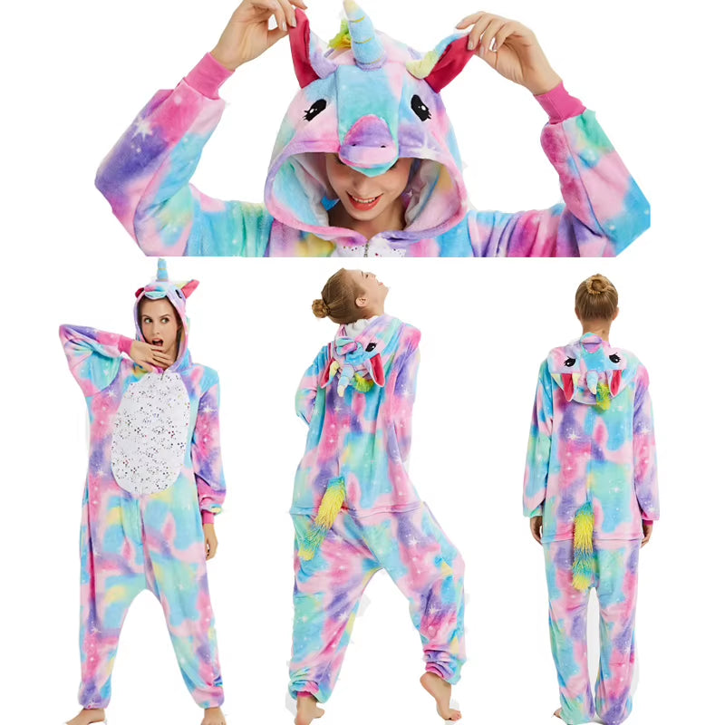 Cozy Unicorn Kigurumi Onesie - Hooded Pajamas for Kids and Adults - Perfect Winter Sleepwear!
