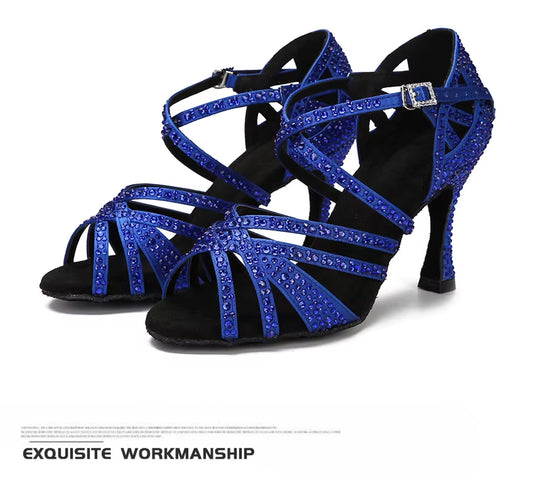 Women'S Rhinestones Satin Ballroom Dancing Shoes Salsa Professional Dance Shoes