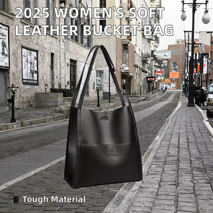 2025 New Brand Women'S Retro Bucket Bag High Quality Soft Leather Handbag Large Capacity Durability ...