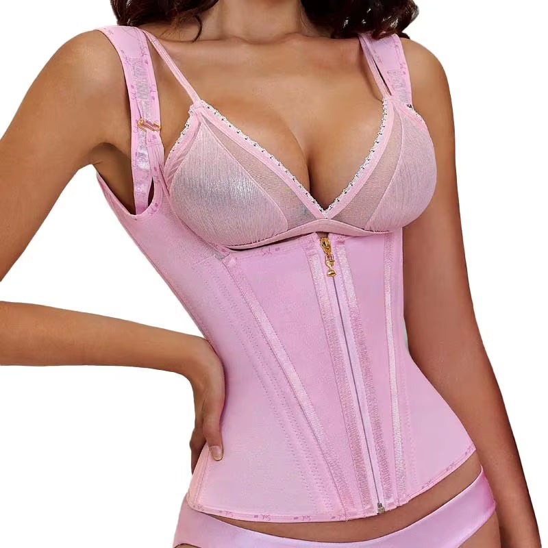 Transform Your Figure with the Adjustable Shoulder Strap Body Shaper - Extreme Compression Pink Waist Trainer