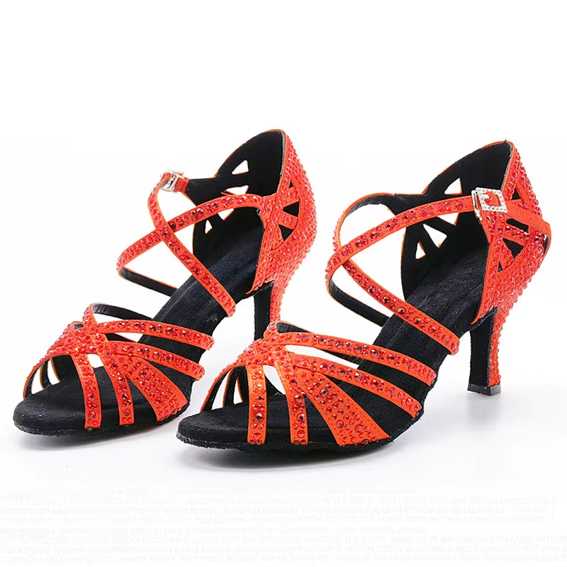Women'S Rhinestones Satin Ballroom Dancing Shoes Salsa Professional Dance Shoes