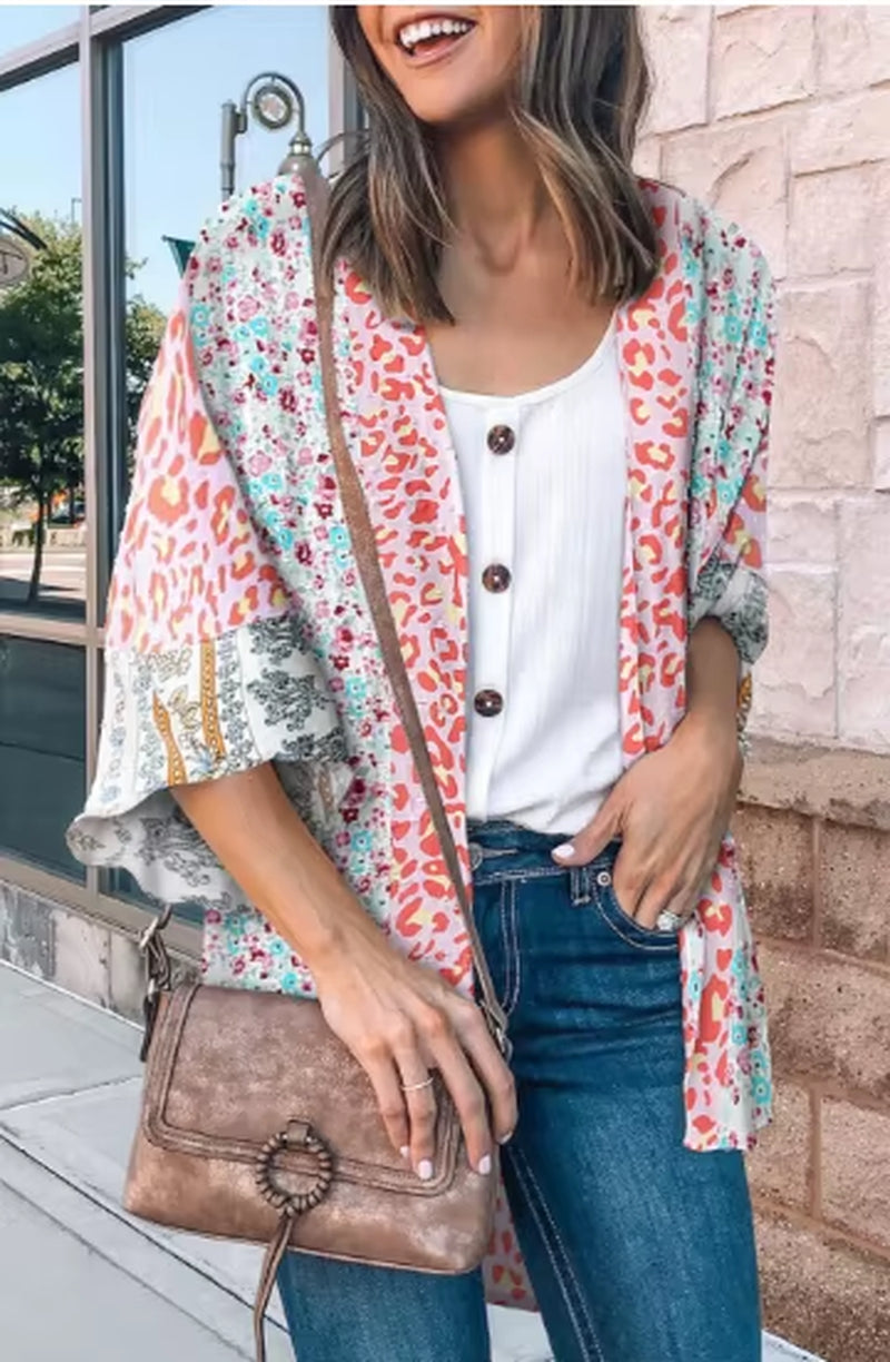 New European and American Women'S Chiffon Printed Sunscreen Clothes with No Buckle Top