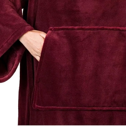 Indulge in Comfort: Luxurious 250 GSM Plush Flannel Kangaroo Pocket TV Throw Blanket with Sleeves