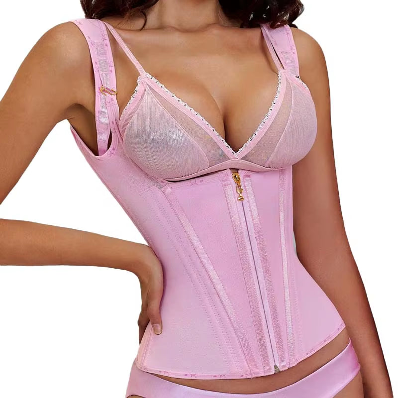 Transform Your Figure with the Adjustable Shoulder Strap Body Shaper - Extreme Compression Pink Waist Trainer