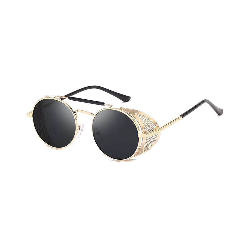 Trendy Round Steampunk Sunglasses for Men and Women - Lightweight Metal Frame with UV400 Protection in Stylish Gold Finish