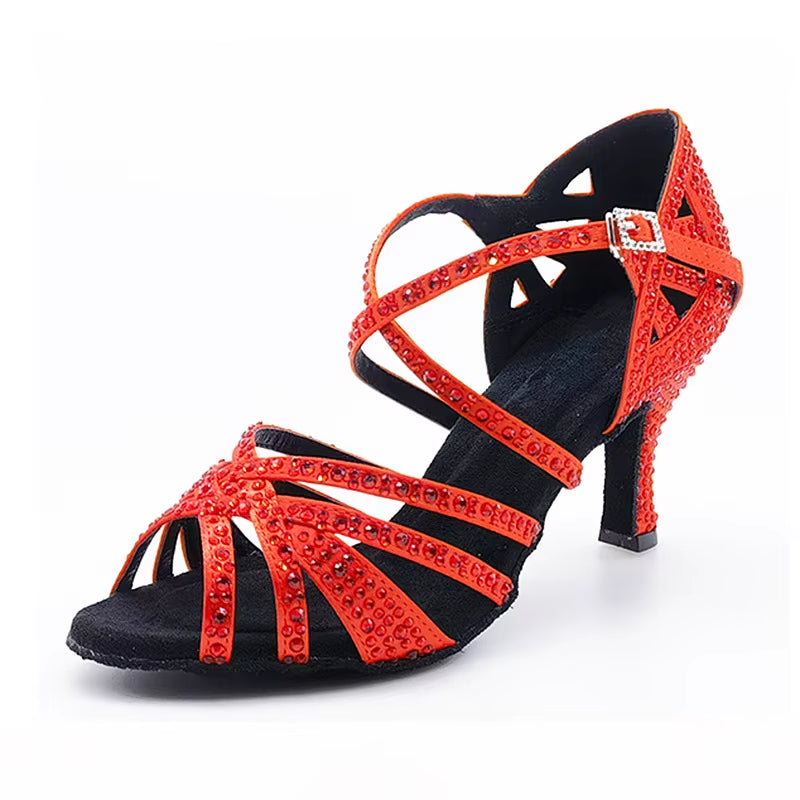 Women'S Rhinestones Satin Ballroom Dancing Shoes Salsa Professional Dance Shoes
