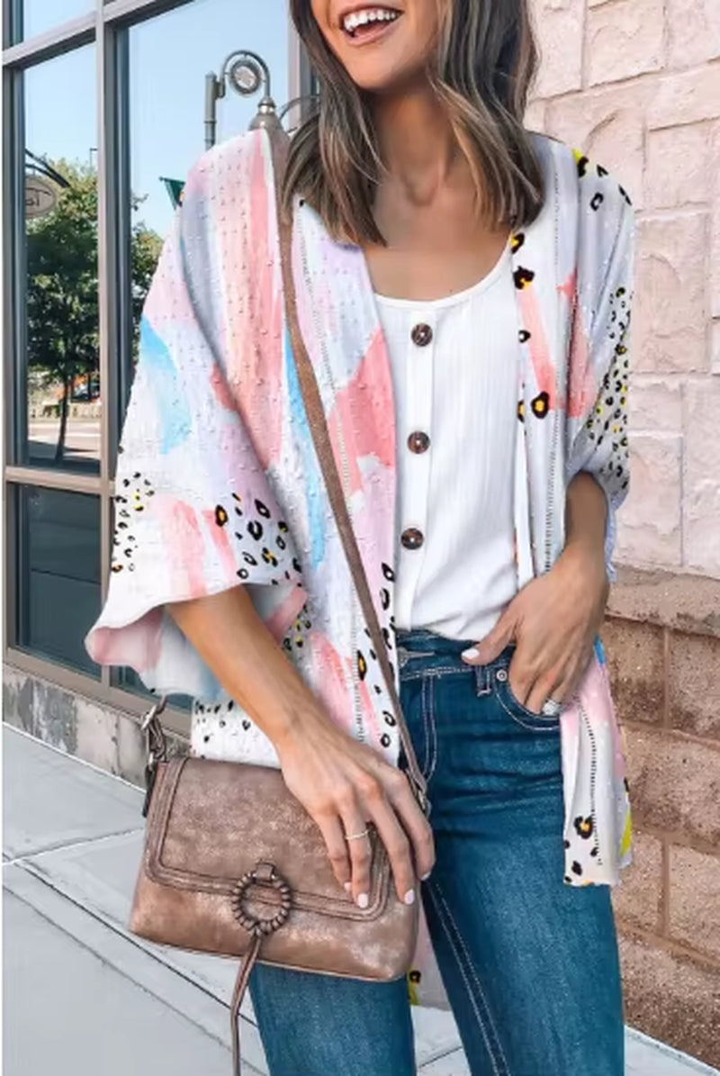 New European and American Women'S Chiffon Printed Sunscreen Clothes with No Buckle Top