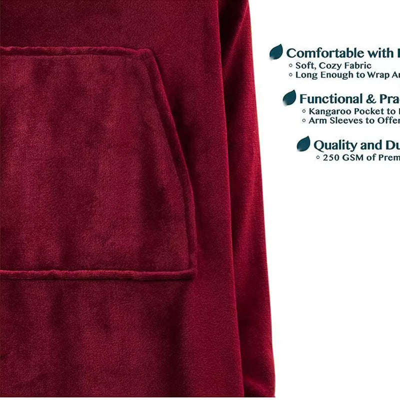 Indulge in Comfort: Luxurious 250 GSM Plush Flannel Kangaroo Pocket TV Throw Blanket with Sleeves