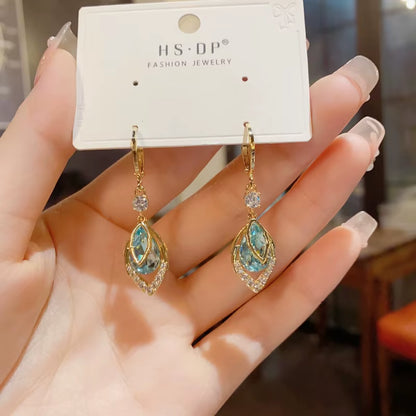 Elevate Your Style with 2026 Blue Zircon Leaf Dangle Earrings - A Touch of Luxury for Every Occasion