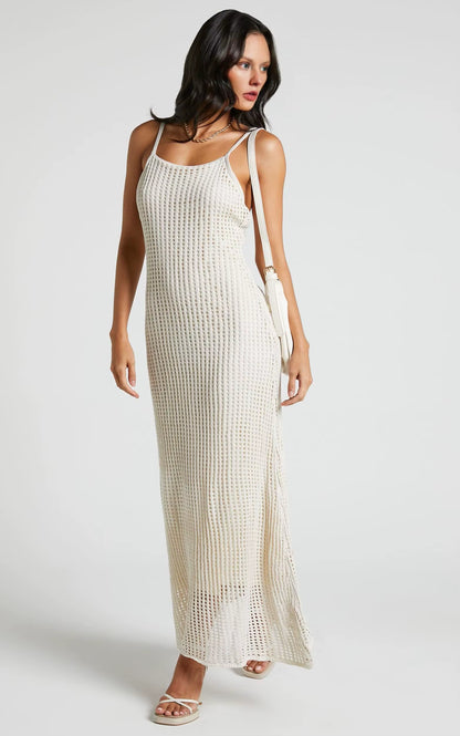Elevate Your Summer Wardrobe with Our Custom Strapless Crochet Knit Maxi Dress - Breathable Chiffon for Effortless Style