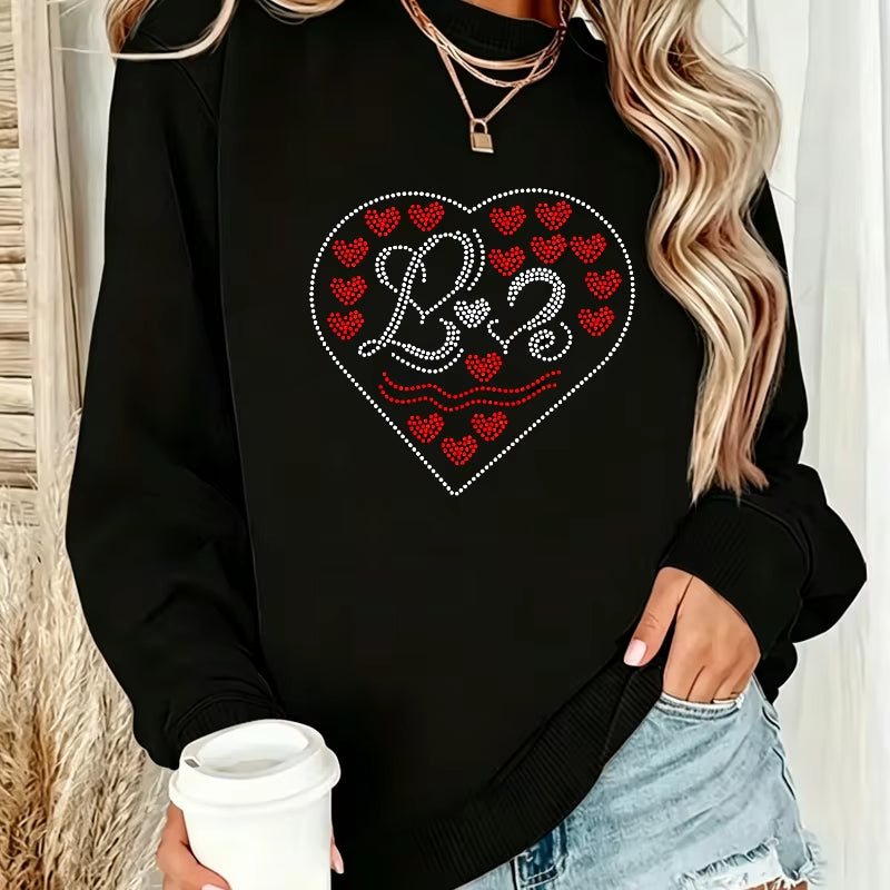 Sparkle with Love: Custom Heart Rhinestone Heat Transfer Design for T-Shirts