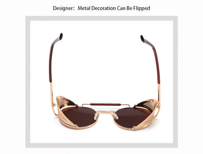 Trendy Round Steampunk Sunglasses for Men and Women - Lightweight Metal Frame with UV400 Protection in Stylish Gold Finish