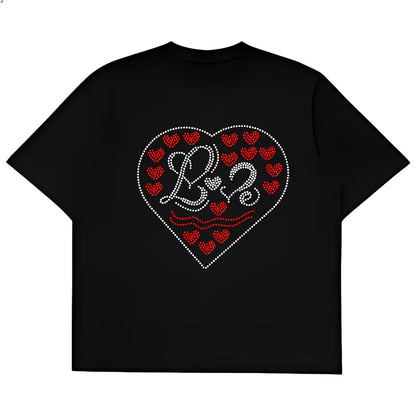 Sparkle with Love: Custom Heart Rhinestone Heat Transfer Design for T-Shirts