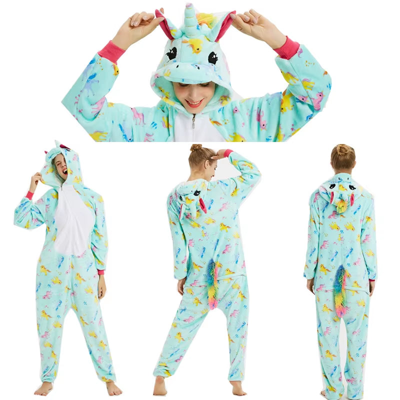 Cozy Unicorn Kigurumi Onesie - Hooded Pajamas for Kids and Adults - Perfect Winter Sleepwear!