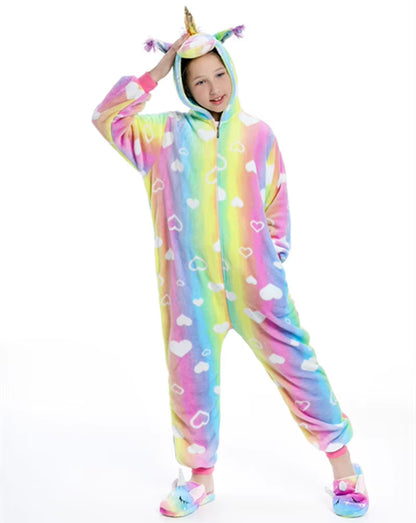Cozy Unicorn Kigurumi Onesie - Hooded Pajamas for Kids and Adults - Perfect Winter Sleepwear!