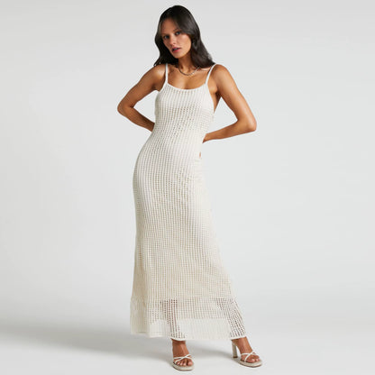 Elevate Your Summer Wardrobe with Our Custom Strapless Crochet Knit Maxi Dress - Breathable Chiffon for Effortless Style