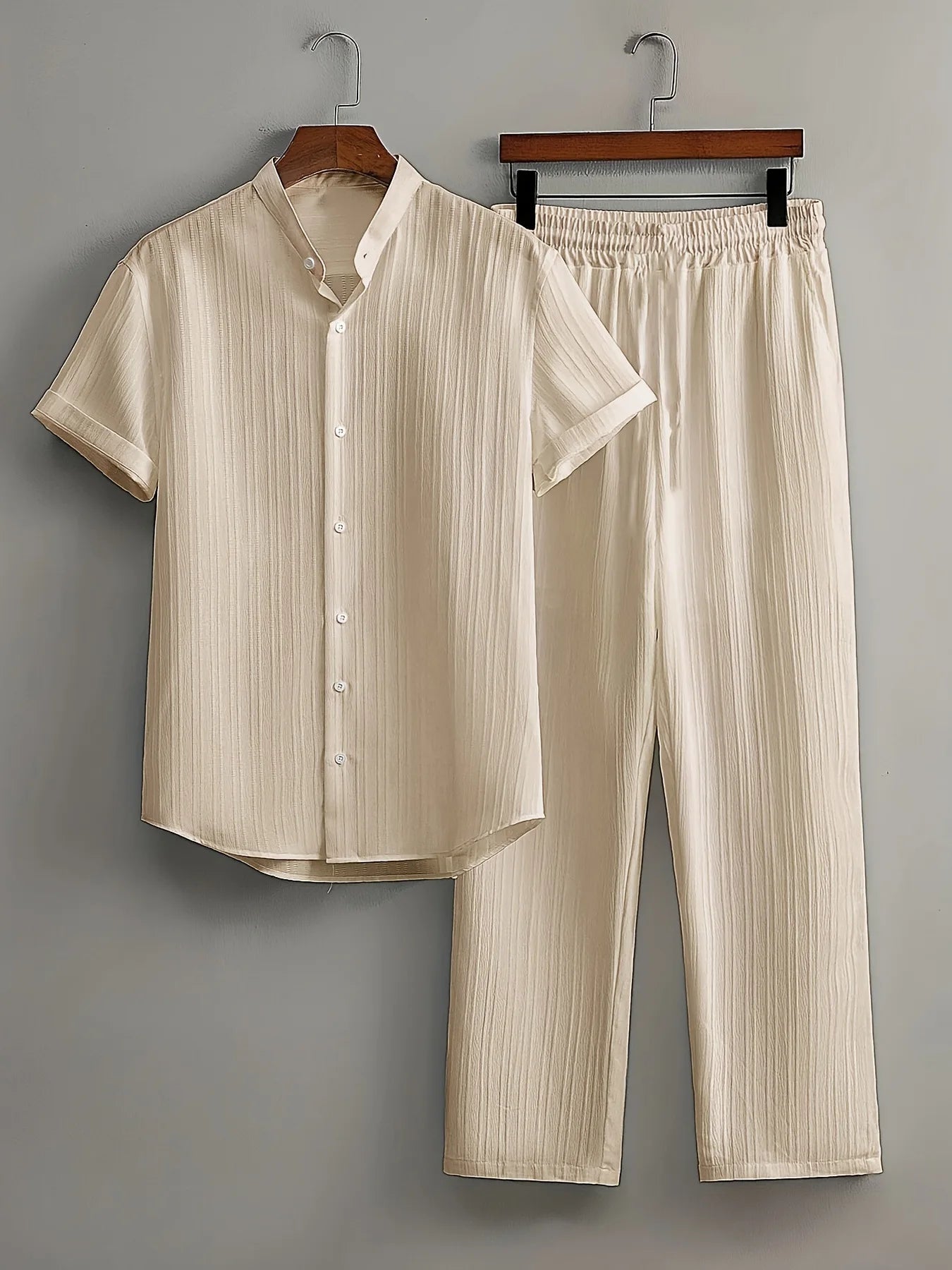 Stylish Men's Summer White Suit: Outdoor Travel Set with Short-Sleeved Shirt and Drawstring Pants